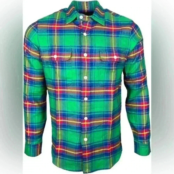 NEW POLO Ralph Lauren Green Red Plaid Flannel Long Sleeve - Picture 1 of 12